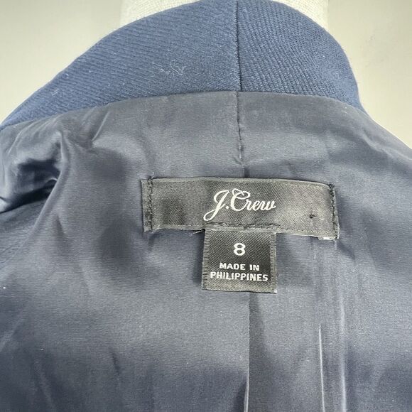 J Crew Navy Blue Open Front Blazer Jacket Size 8 Collarless - Picture 7 of 12